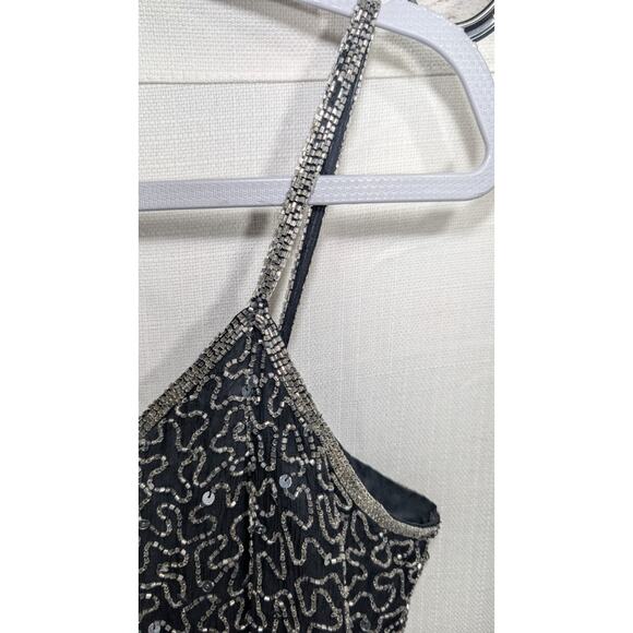 Vintage Black Silk Beaded Evening Dress Sz S Spaghetti Strap Gown 90s Formal - Picture 9 of 9